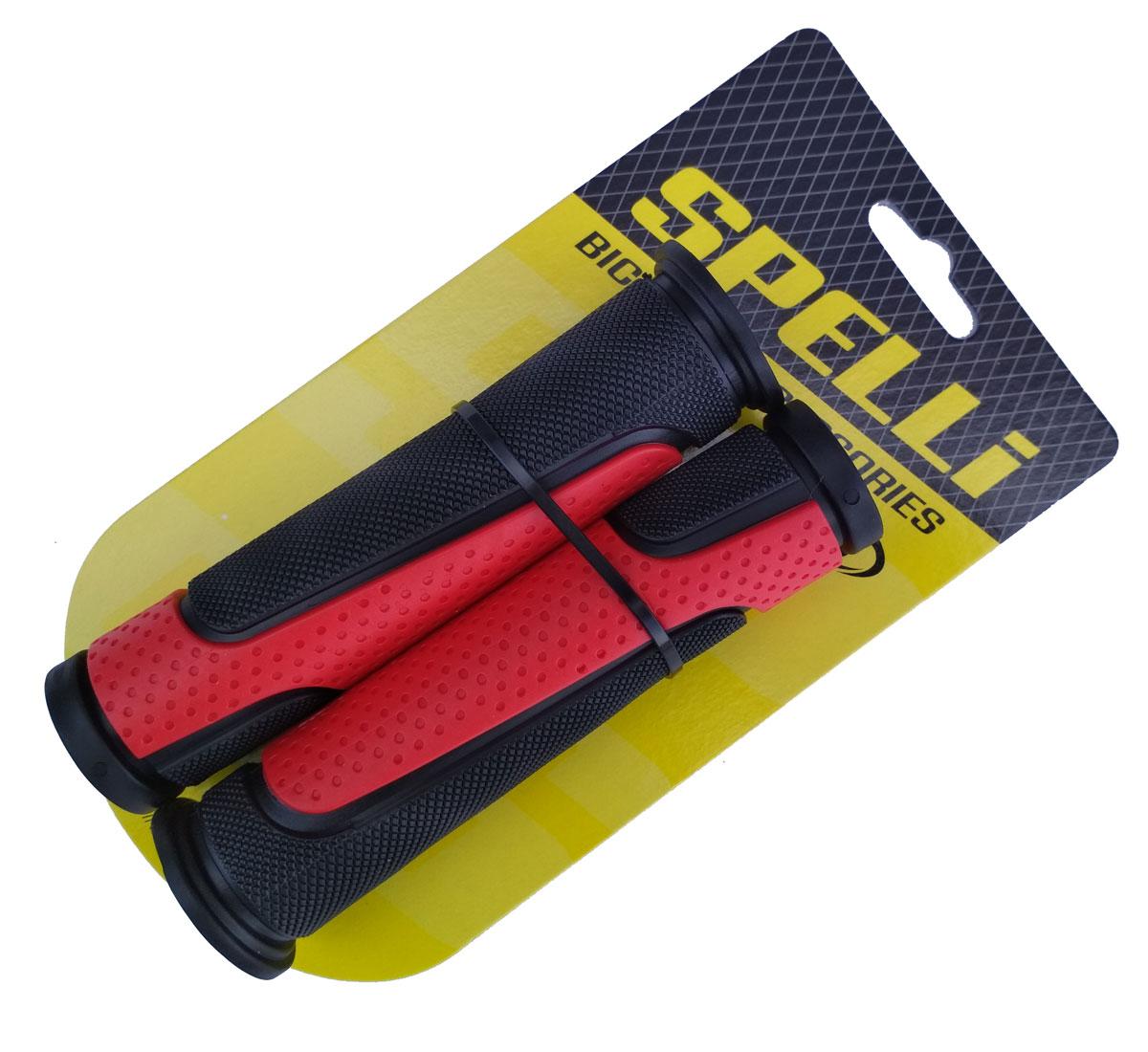 Грипсы (ручки руля) SPELLI SBG-6708L черно/красные, прямые, 2-х фактурные, резина-каучук, длина 127 мм BD