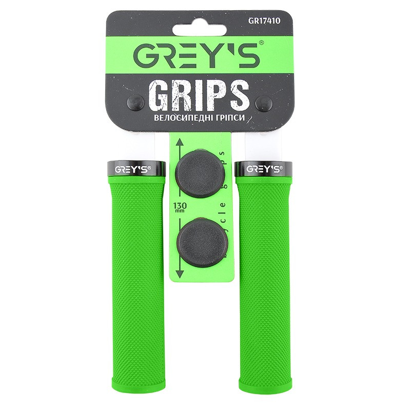 Грипсы (ручки руля) Greys GR17420 прямые, Зеленые, алюминиевый зажим 1 шт, заглушки, длина 130 мм BD