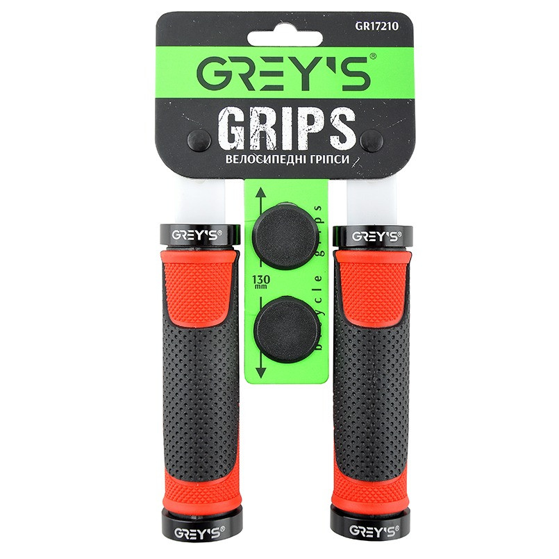Грипсы (ручки руля) Greys GR17210 прямые, Черно/Красные, алюминиевый зажим 2 шт, заглушки, длина 130 мм BD