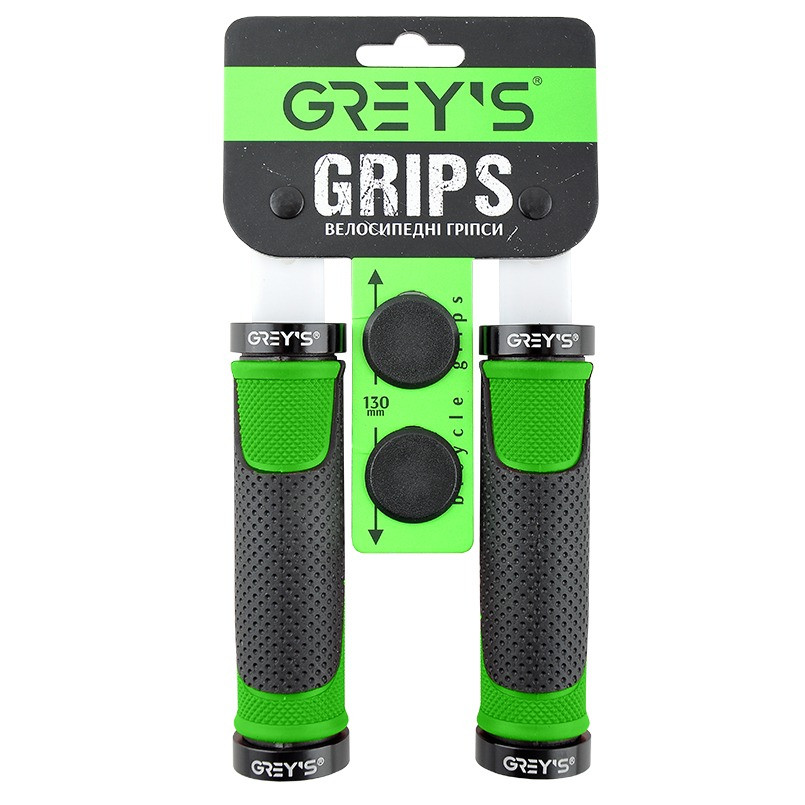 Грипсы (ручки руля) Greys GR17220 прямые, Черно/Зеленые, алюминиевый зажим 2 шт, заглушки, длина 130 мм BD