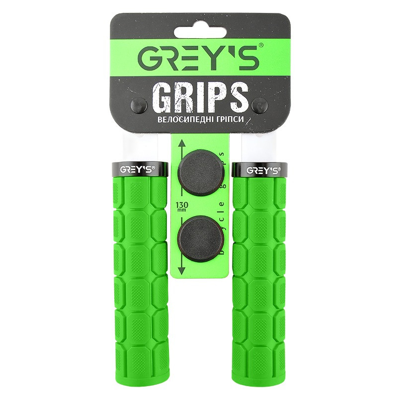 Грипсы (ручки руля) Greys GR17320 прямые, Зеленые, алюминиевый зажим 1 шт, заглушки, длина 130 мм BD