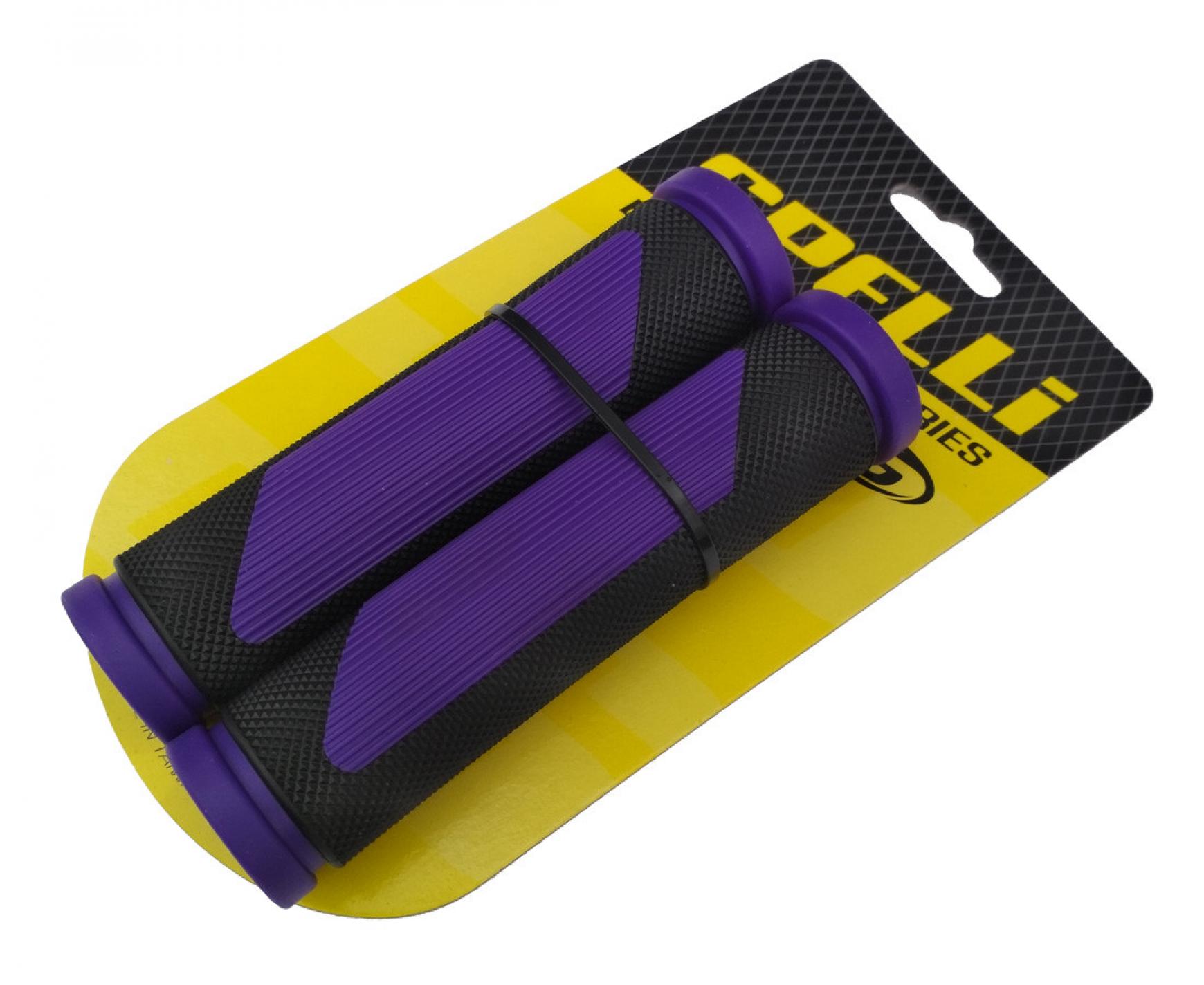 Грипсы (ручки руля) SPELLI SBG-692 черно/фиолетовый, прямые, 2-х фактурные, резина-каучук, длина 125 мм BD