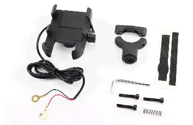 Крепление для телефона на руль металлический + USB зарядка (миним. ширина телефона 60мм, макс. ширина 95мм)