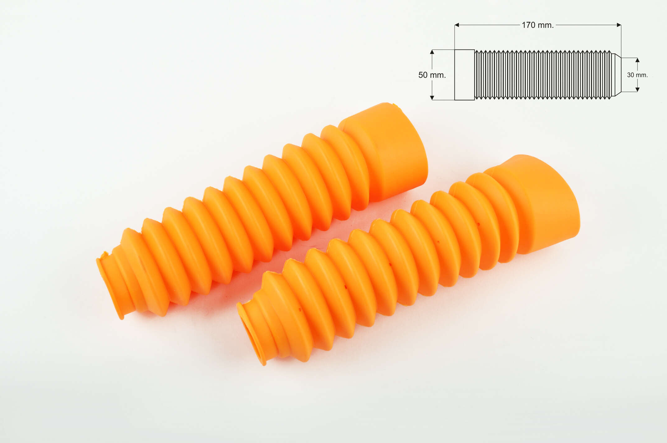 Гофры передней вилки (пара) универсальные L-170mm, d-30mm, D-50mm (желтые) KTO