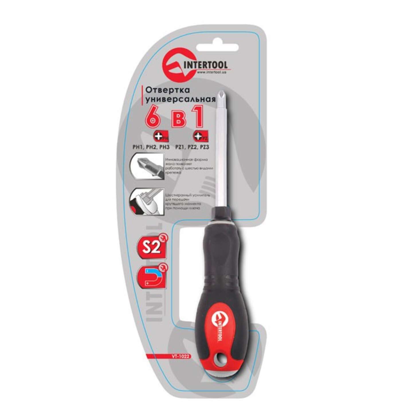 Отвертка крестовая 6 в 1 PH1, PH2, PH3, PZ1, PZ2, PZ3 INTERTOOL