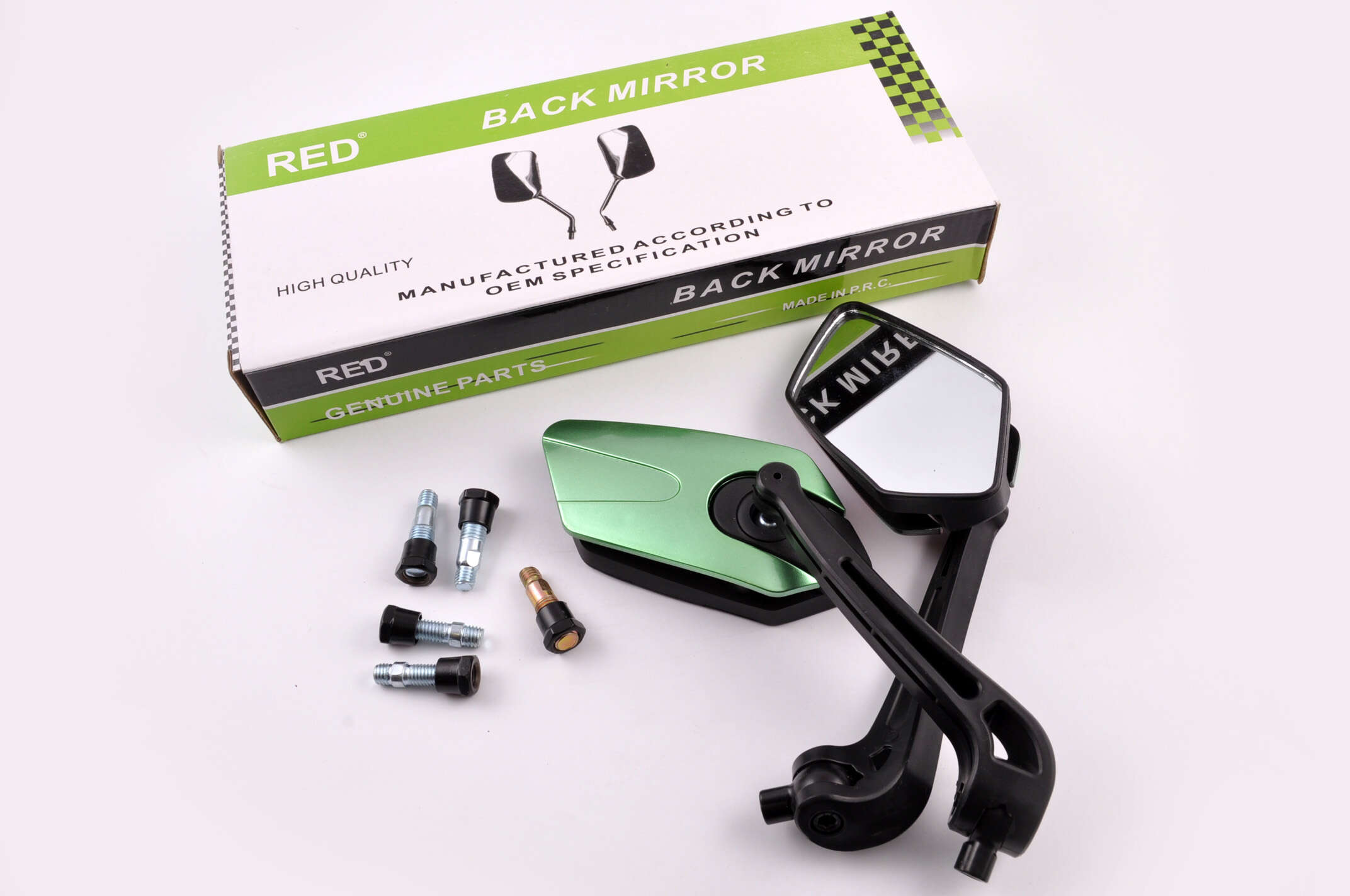 Зеркала многоугольные mod:234, 8/10mm (черно-зеленые) RED