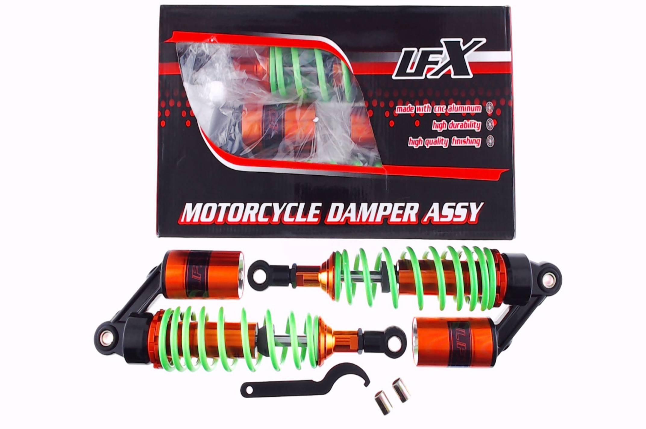 Амортизаторы (пара) Delta 330mm, газомасляные (салатовые +паутина) KOMATCU (mod.A)