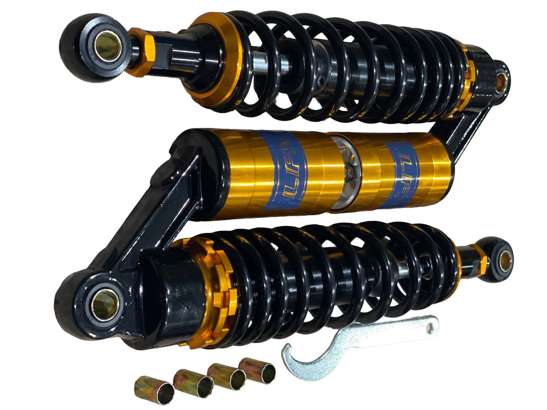 Амортизаторы (пара) Delta 330mm, газомасляные (черные перламутровые) KOMATCU (mod.A)