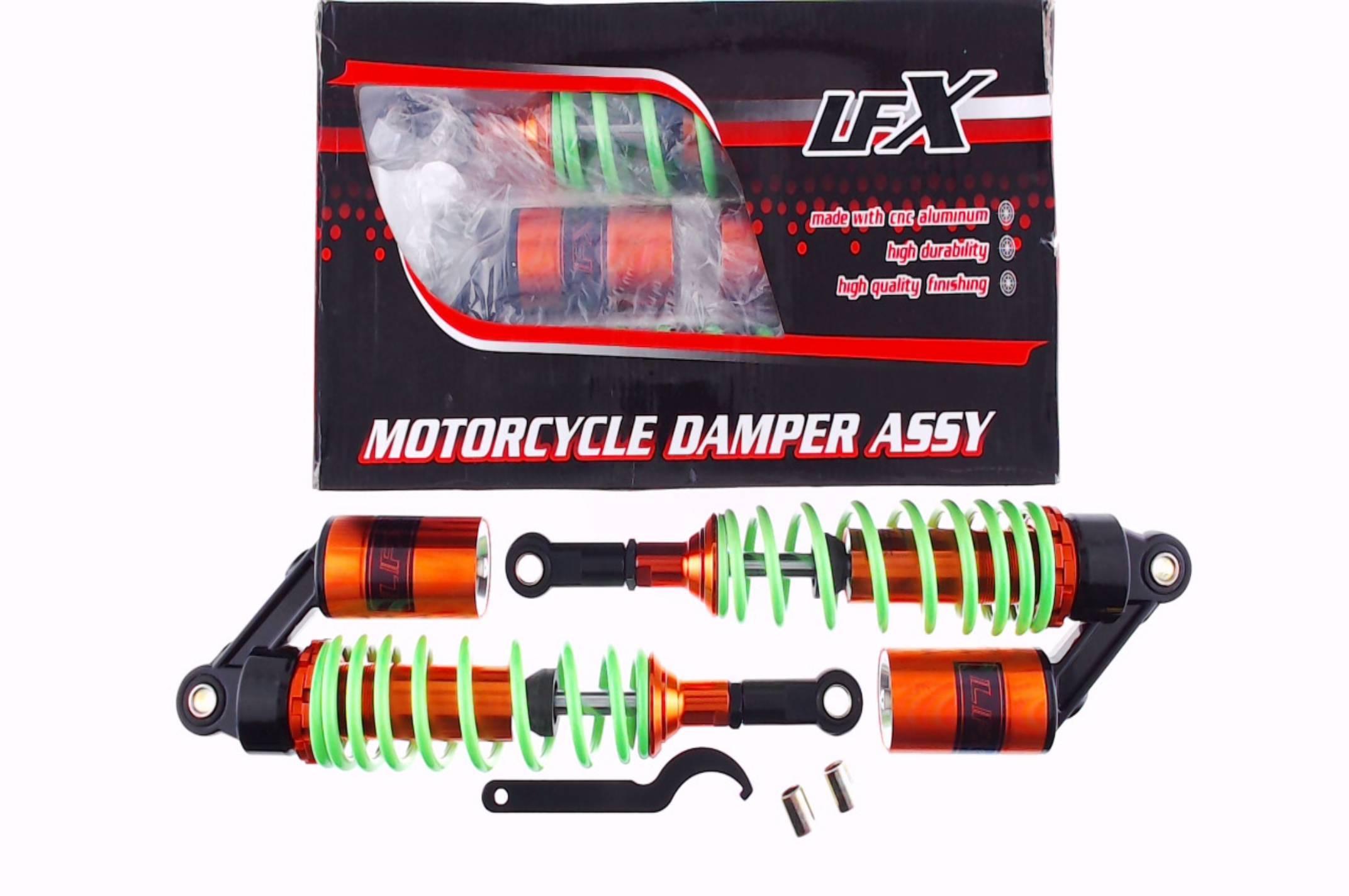 Амортизаторы (пара) Delta 340mm, газомасляные (салатовые +паутина) KOMATCU (mod.A)