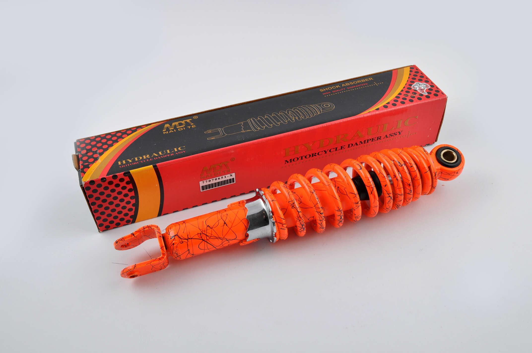 Амортизатор GY6, DIO, LEAD 290mm, регульований (помаранчевий + павутина) NDT
