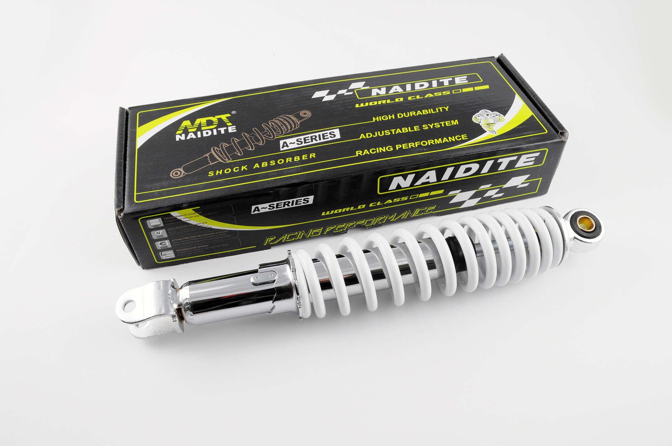 Амортизатор GY6, DIO ZX, LEAD 320mm, регульований (білий) NDT