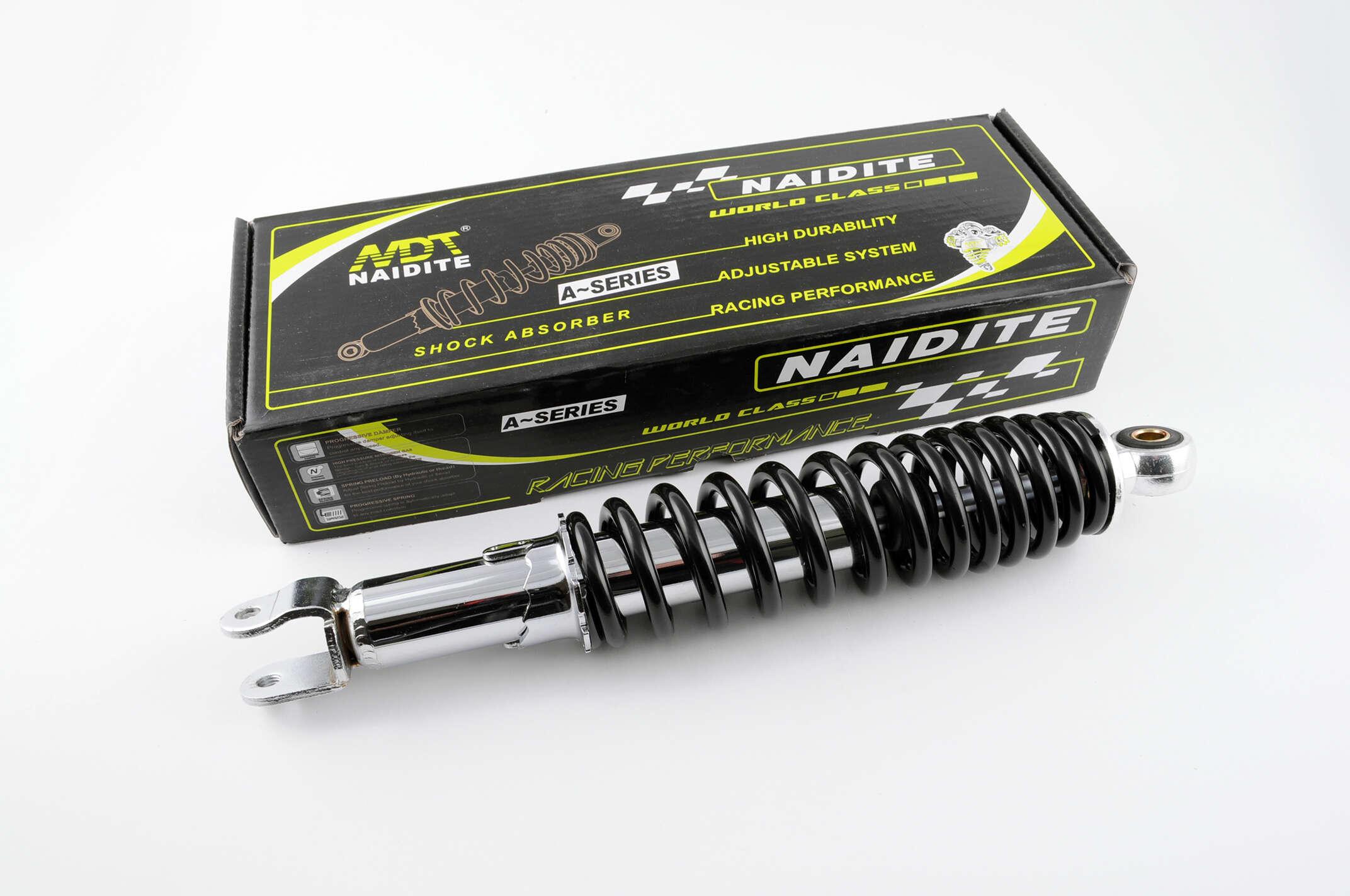 Амортизатор GY6, DIO ZX, LEAD 320mm, регульований (чорний) NDT