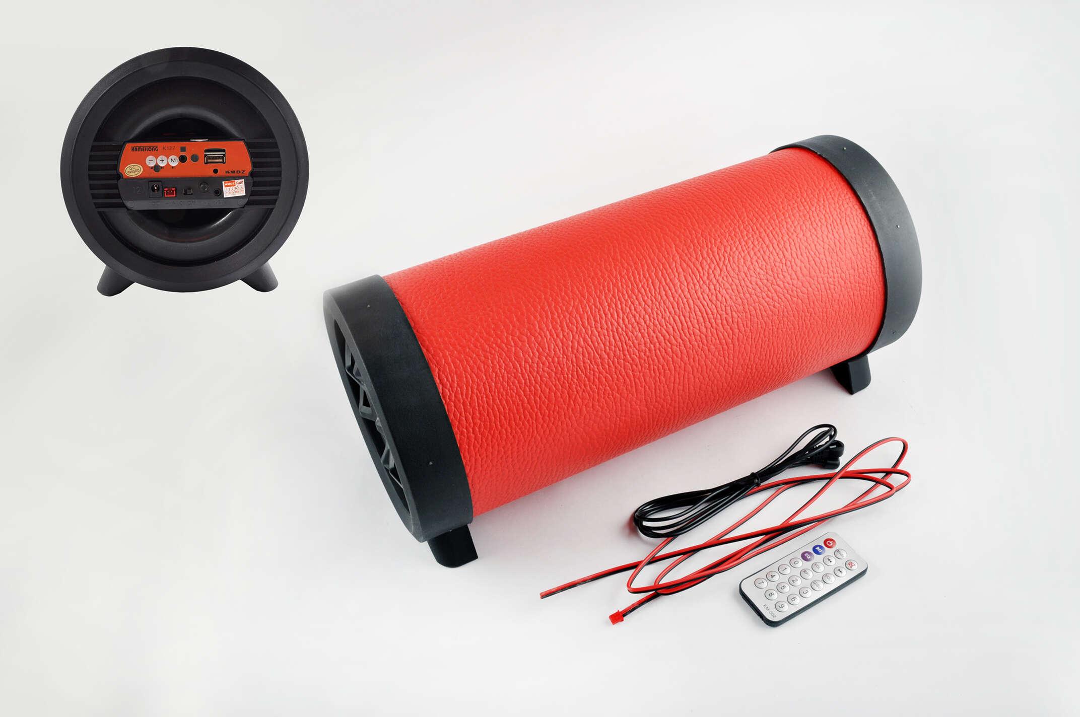 Сабвуфер KAMEILONG mod:KA-66-K-FM (6, червона шкіра, FM/MP3/MicroSD/USB/AUX, ПДУ)