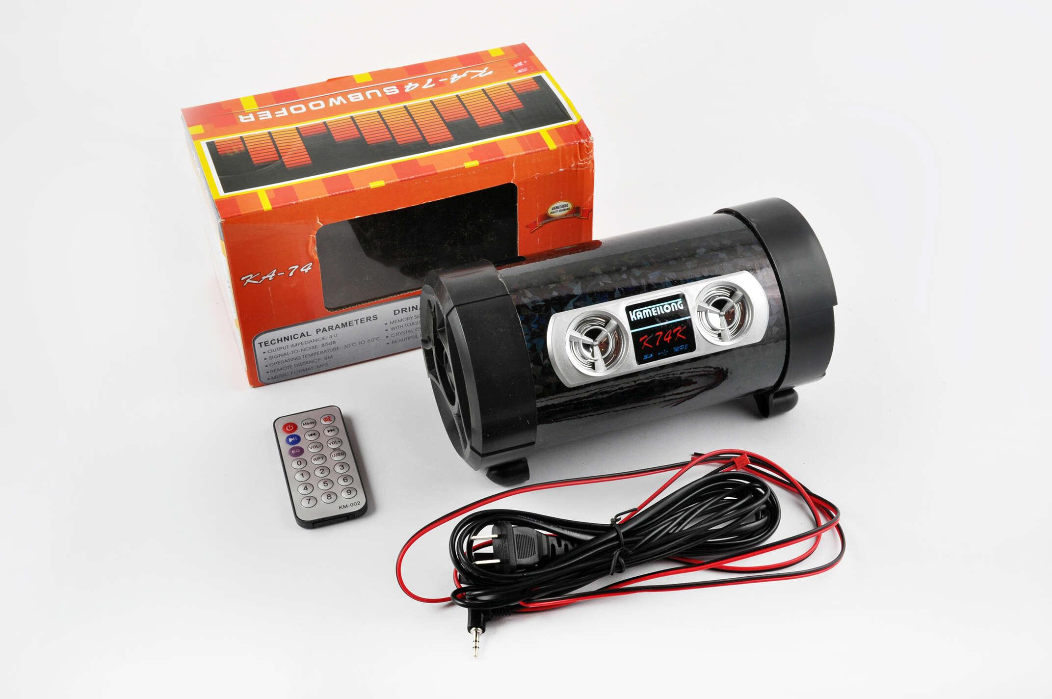 Сабвуфер KAMEILONG mod:KA-74-220 (4, хамелеон чорний, 12V/220V, MP3/MicroSD/USB/AUX, ПДУ)
