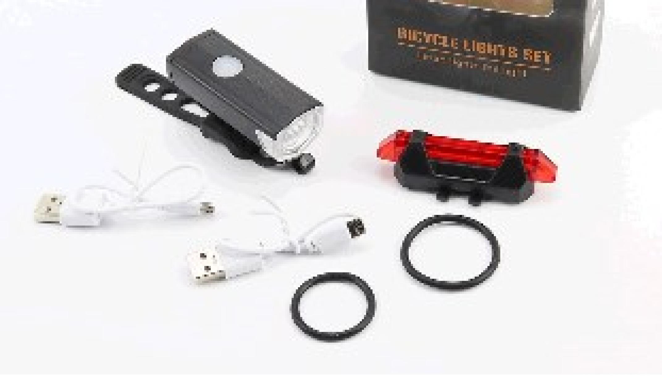 Ліхтар передній (у зборі) велосипедний 300 lumen+задній 15 lumen, Li-ion 3.7V 330mAh зарядка від USB, вологозахисні к-кт, CYGM-2218 DS