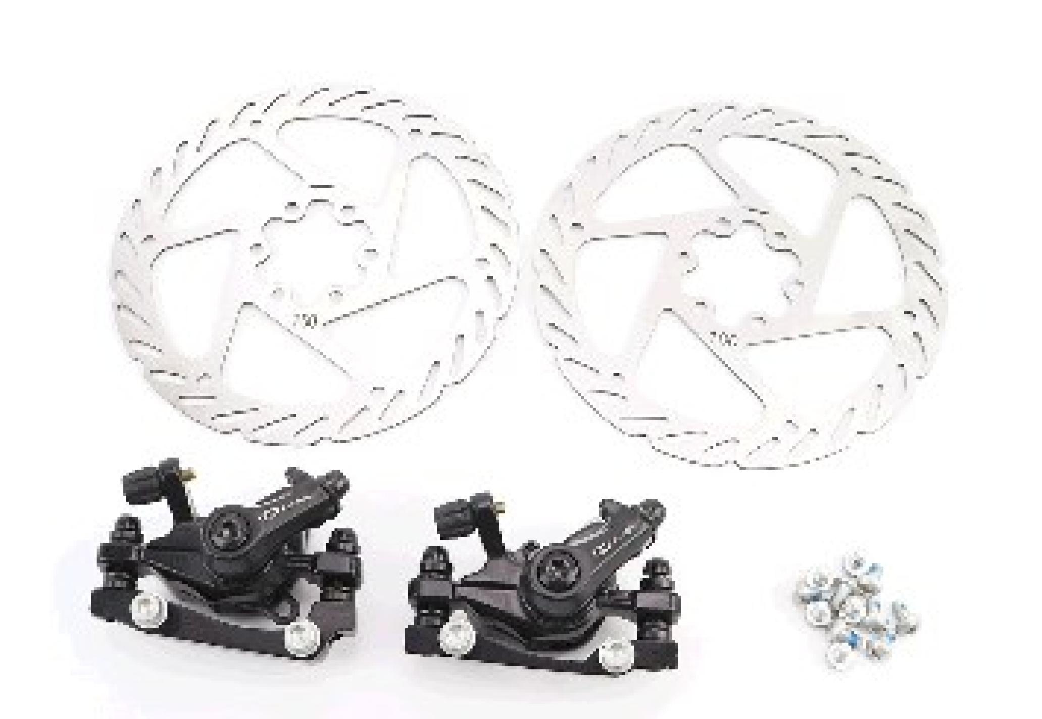 Гальмо Disk-brake переднє (F160/R140мм)+задне (F180/R160мм), диски 160мм, кріпл. 6 болтів, чорний DX-2019
