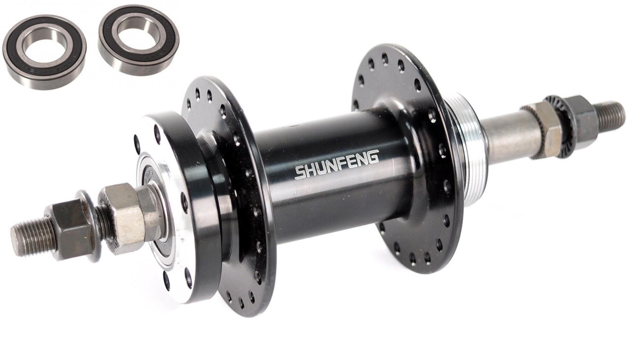 Маточина заднього колеса велосипеда (36 спиць, 14G) Shunfeng SF-A210RB Industrial bearing, Ratchet, aluminium, Disk, Nuts, Black axle 9.5mm BD