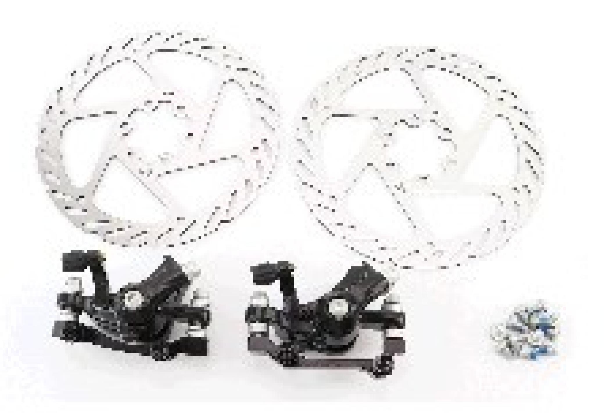 Гальмо Disk-brake переднє (F160/R140мм)+задне (F180/R160мм), диски 160мм, кріпл. 6 болтів, чорний DX-2018, тип 2