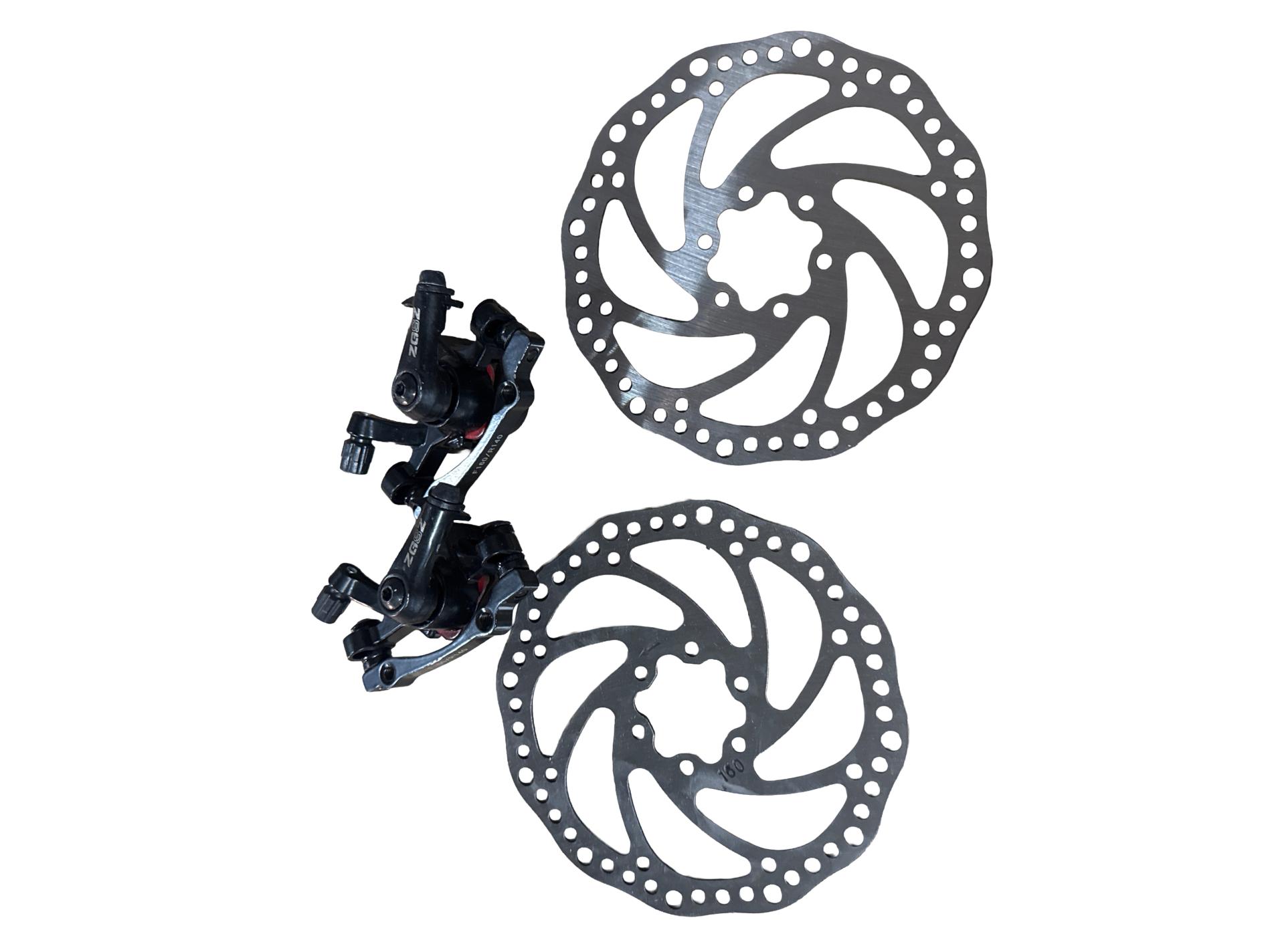 Гальмо Disk-brake переднє (F160/R140мм)+задне (F180/R160мм), диски 160мм, кріпл. 6 болтів, чорний DX-2007