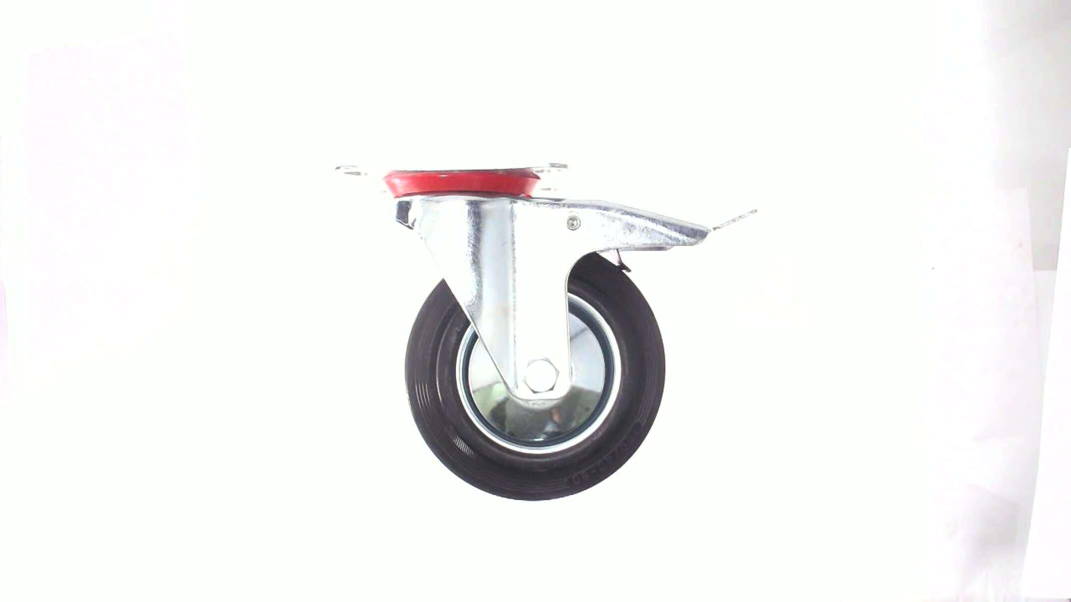 Колесо для тачек и платформ (литая резина) (в сборе с креплением и тормозом, поворотное) (160/40-80mm) MRHD