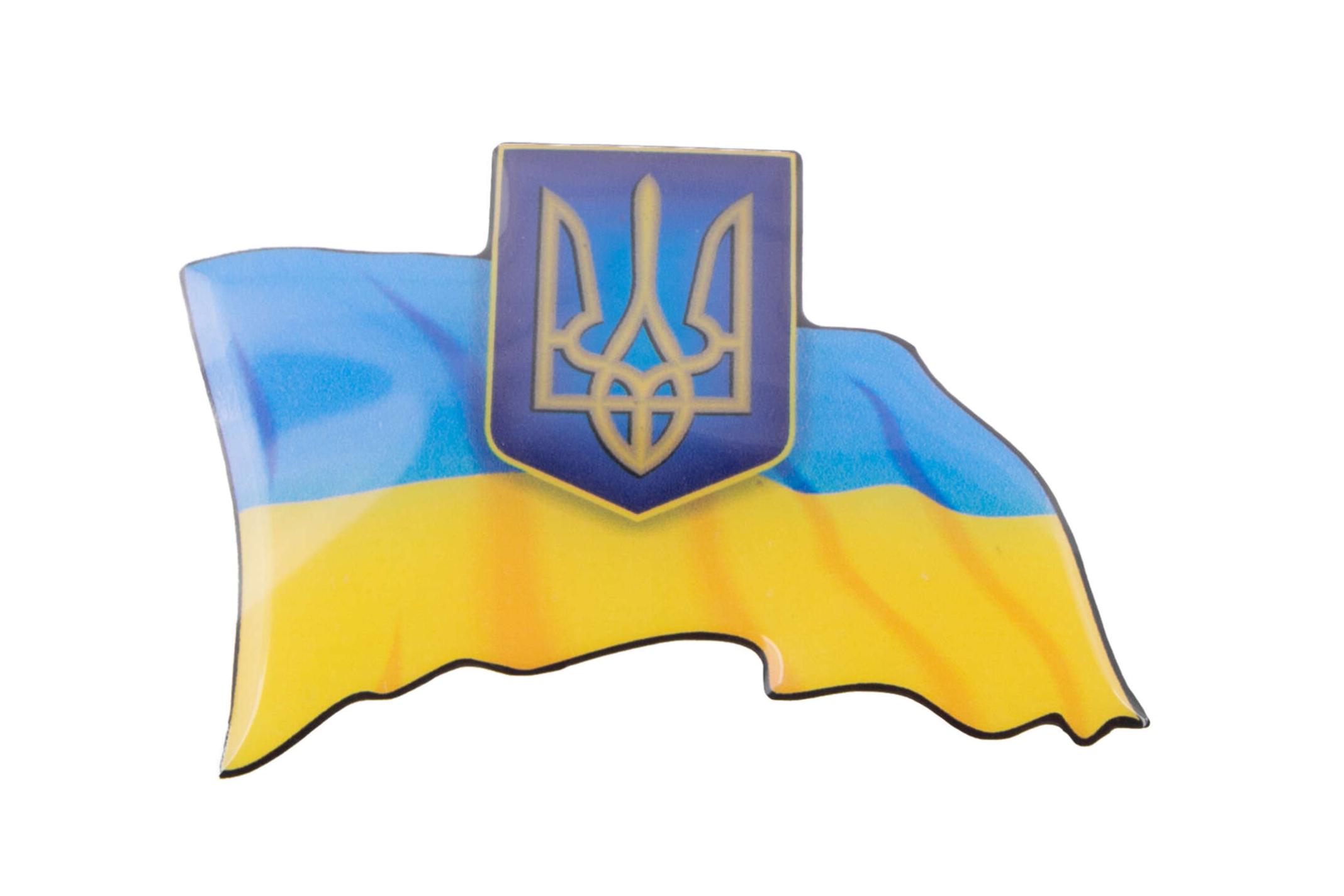 Наклейка герб на флаге Украины (9,5x7см, силикон) (#1) (#SEA)