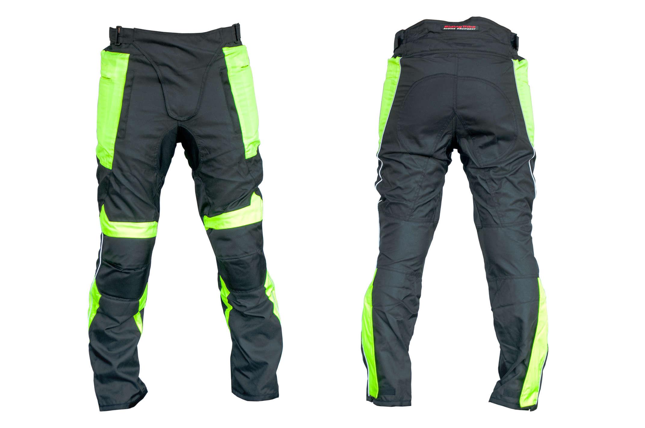 Мотоштаны (текстиль) (черно-салатовые size XL) (HP07)