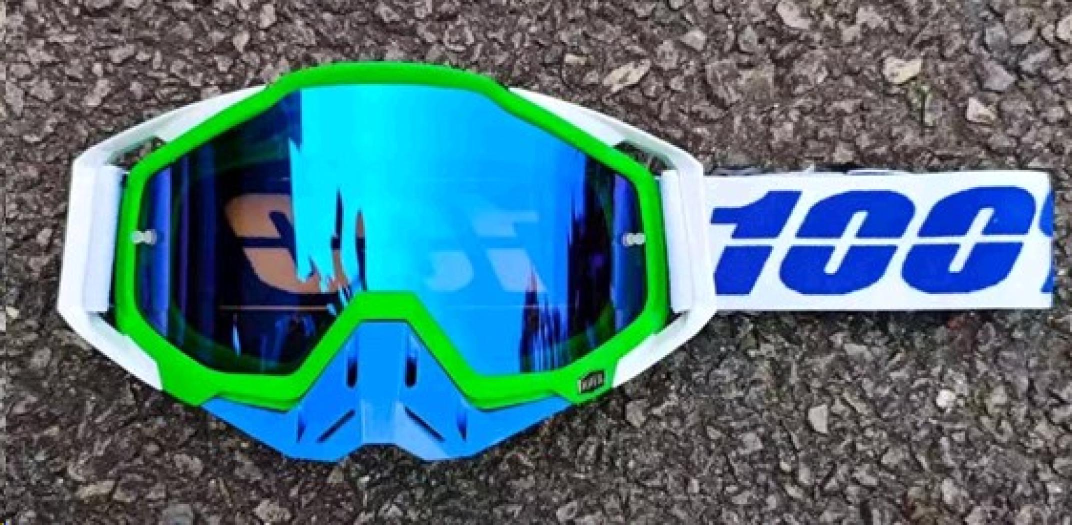 Окуляри для мотокросу Enduro/ATV зі змінним склом + захисна плівка 1шт + набір для догляду світло-зелено-біло-блакитні (дзеркальне скло) KML