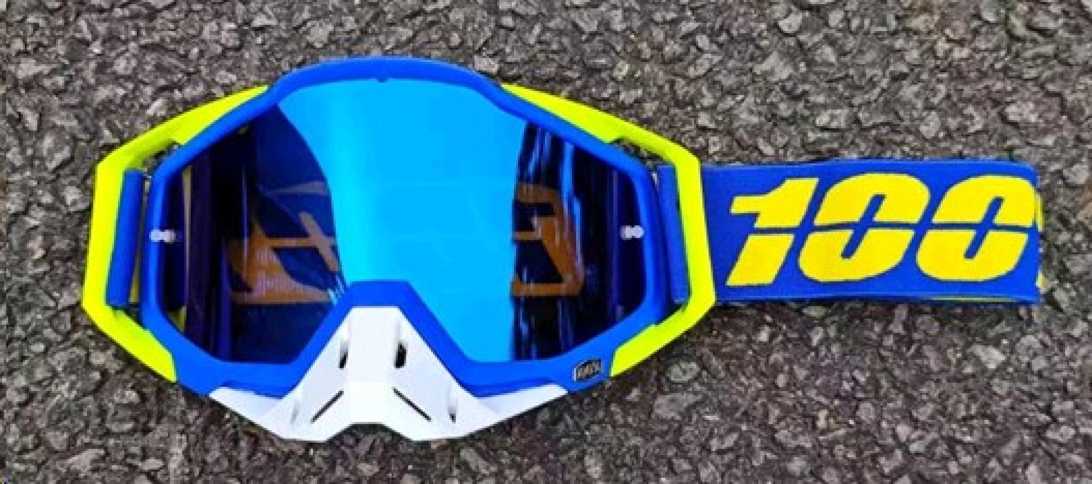 Окуляри для мотокросу Enduro/ATV зі змінним склом + захисна плівка 1 шт. + набір для догляду, синьо-лаймово-білі (дзеркальне скло) KML