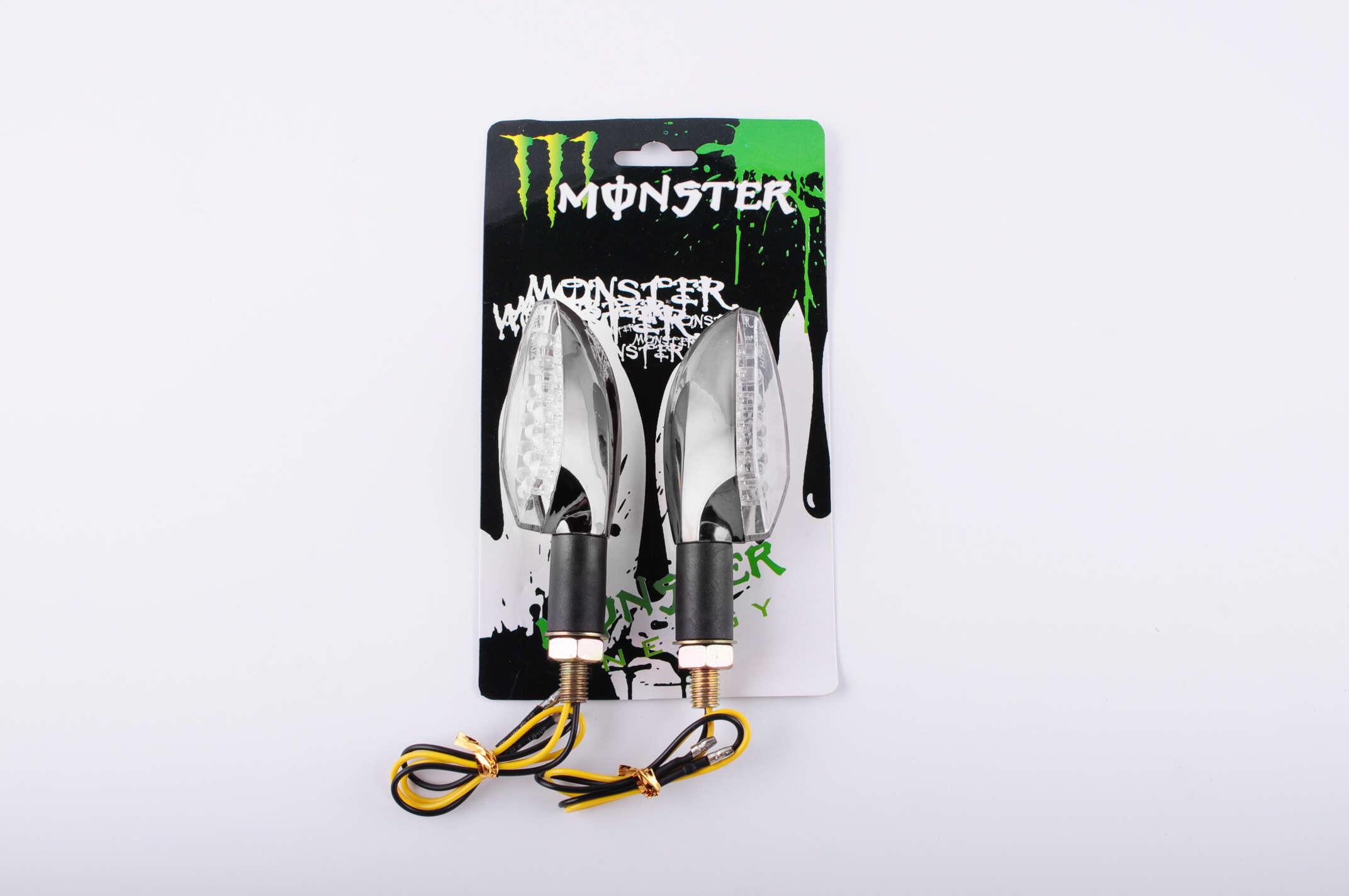 Повороты светодиодные (пара) стреловидные (серебристые, прозрачные, 11 диодов) MONSTER ENERGY