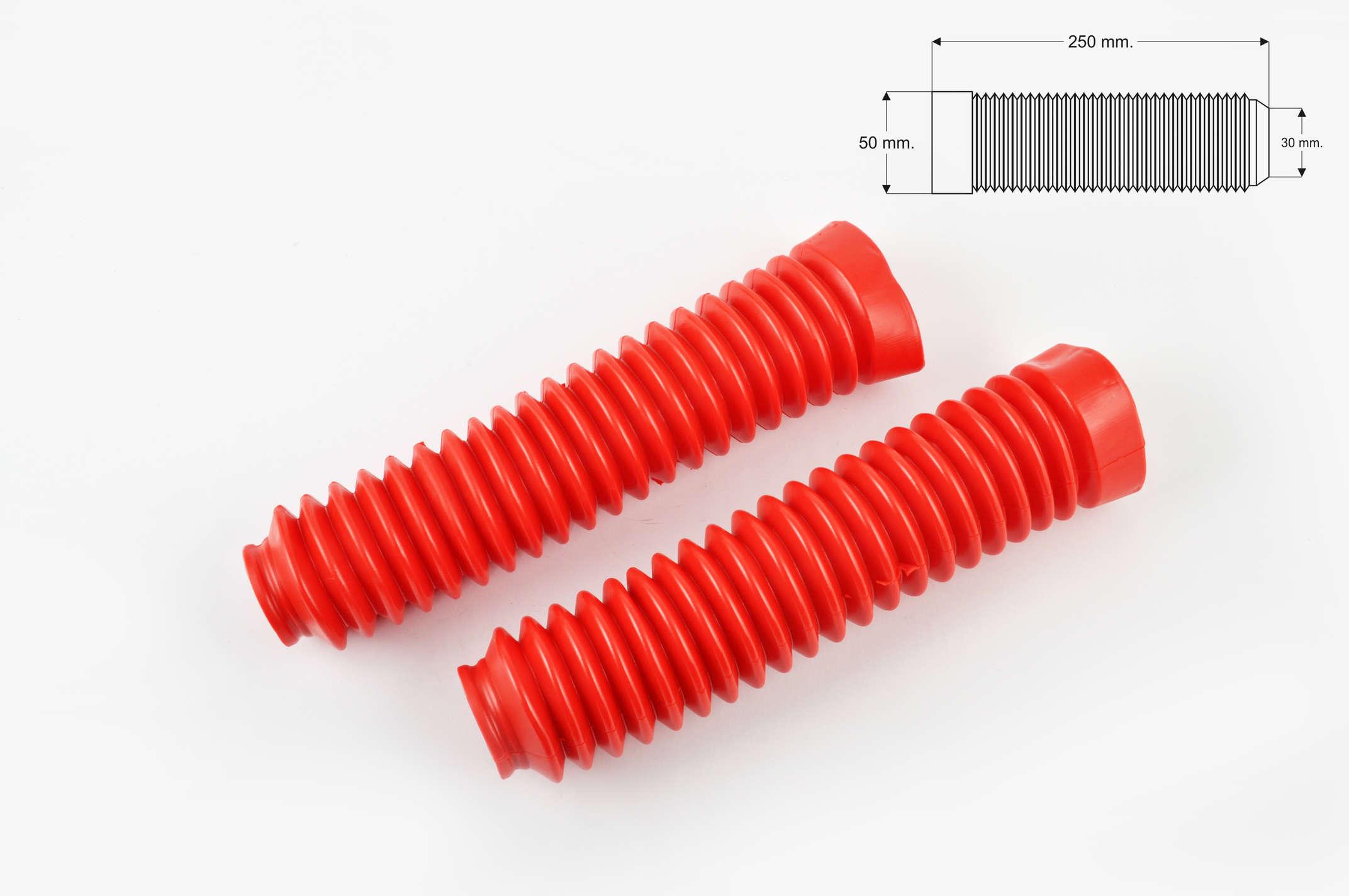Гофры передней вилки (пара) универсальные L-250mm, d-30mm, D-50mm (красные) MANLE