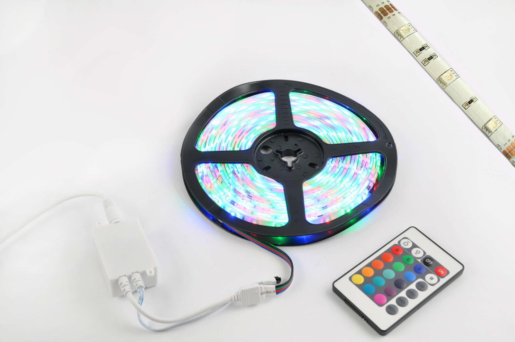 Лента светодиодная SMD 5050 (RGB, влагостойкая, 30 крист/1м, бухта 5м) (+ RGB-контроллер)