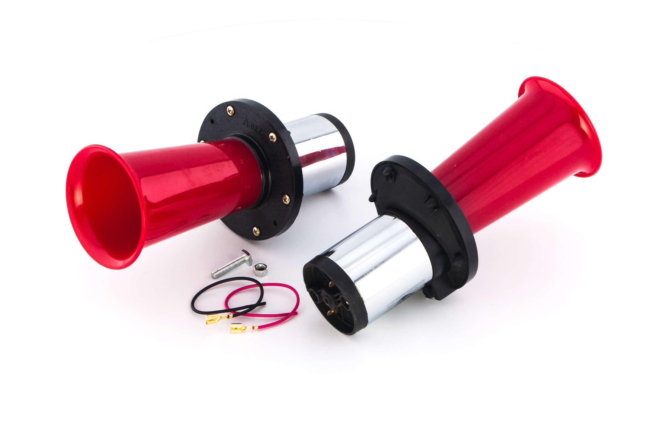 Сигнал 12V пневматический с компрессором красный HORN