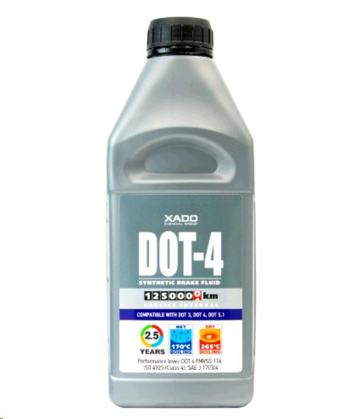 Тормозная жидкость   DOT 4   (1л)  XADO  Синтетика (пластиковая канистра 1 л) ХАДО