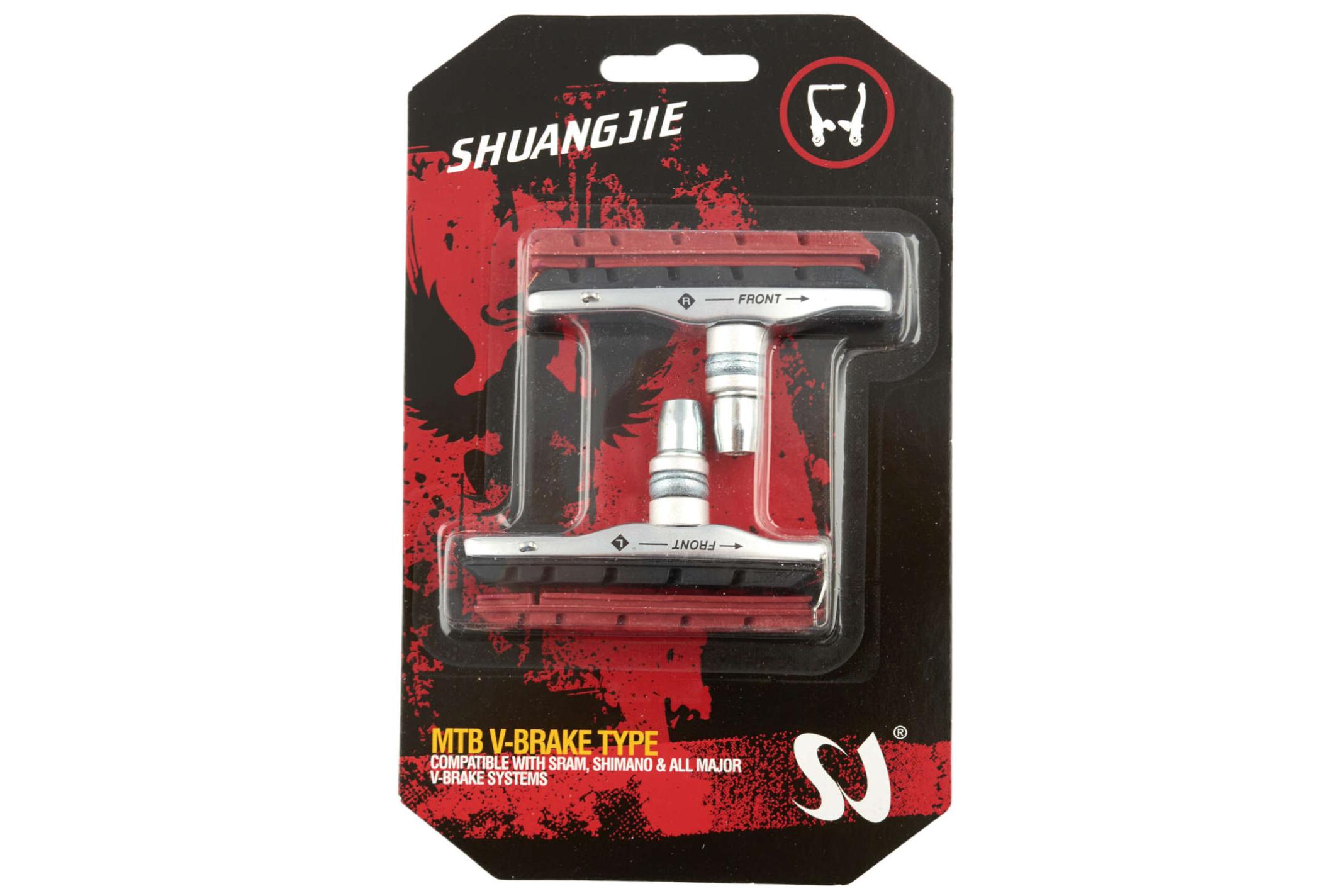Колодки тормозные велосипедные (ободные, V-brake) (со сменными накладками) SHUANGJIE