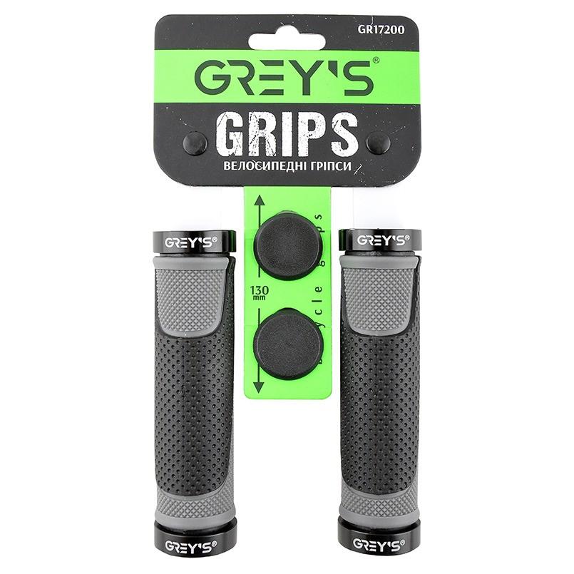 Гріпси (кермо) Greys GR17200 прямі, Black/Grey, алюмінієвий хомут 2 шт, заглушки, довжина 130 мм BD