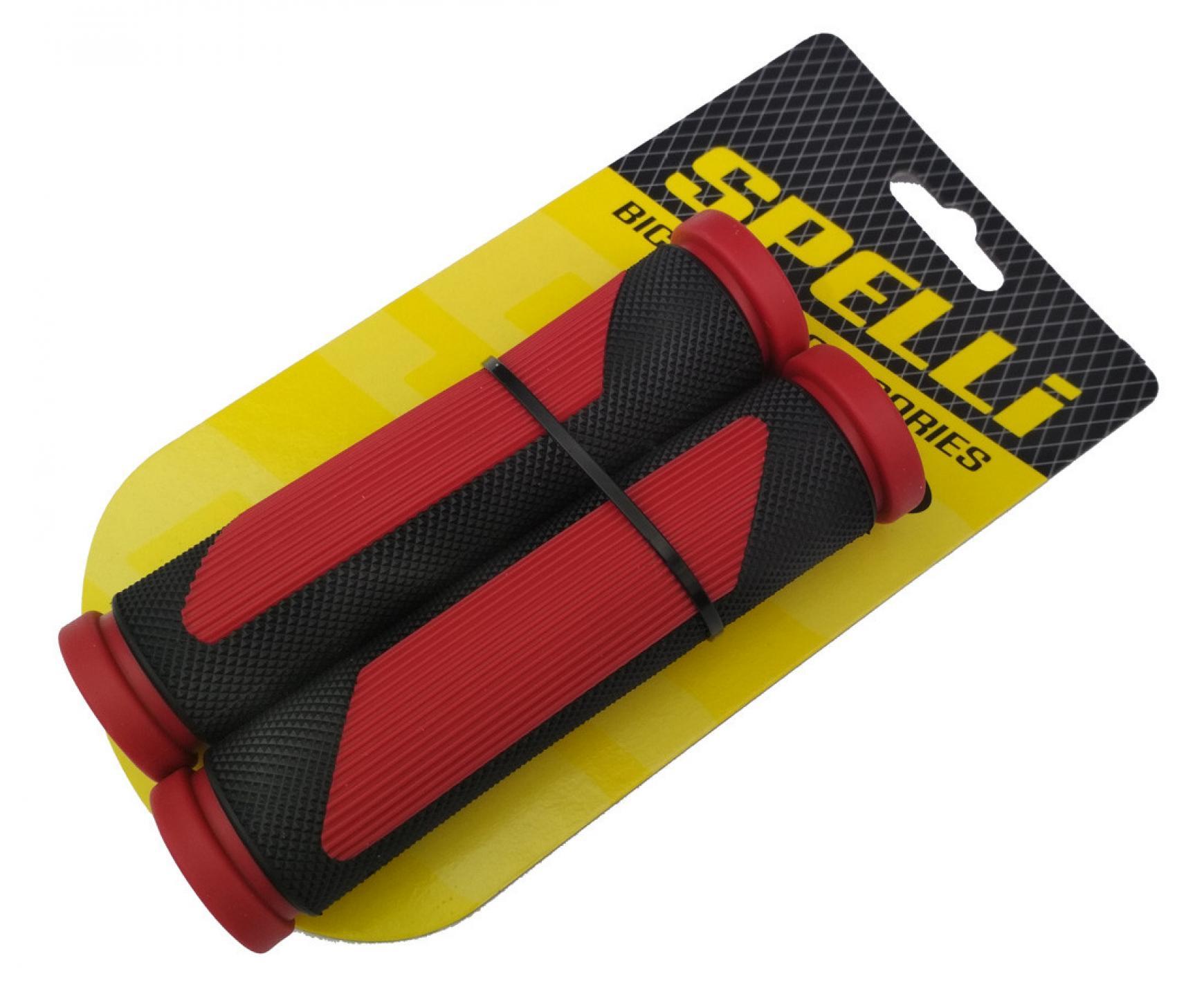 Гріпси (кермо) SPELLI SBG-692 чорний/червоний, прямий, 2 текстури, гума-резина, довжина 125 мм BD